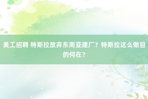 美工招聘 特斯拉放弃东南亚建厂？特斯拉这么做目的何在？